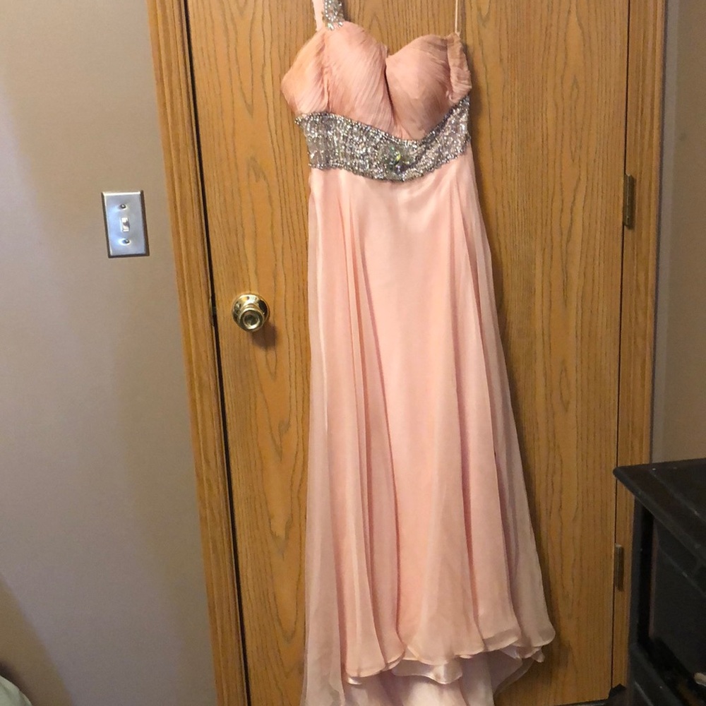 Blush pink one strap prom dress